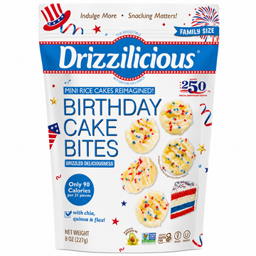 Drizzilicious Birthday Cake Mini Rice Cakes 8oz – Gluten Free, Vegan, Non-GMO Snack with Quinoa, Chia & Flax, 90 Calories