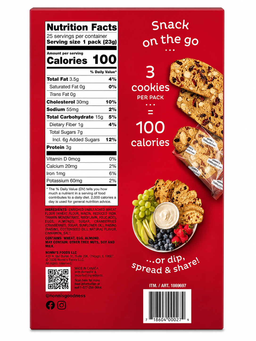 Nonni’s THINaddictives Cranberry Thin Cookies | 25 Packs