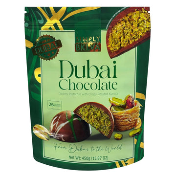 Simply BKLVA Dubai Chocolate, Pistachio with Crispy Roasted Kunafa, 15.87 oz, 26 pieces.