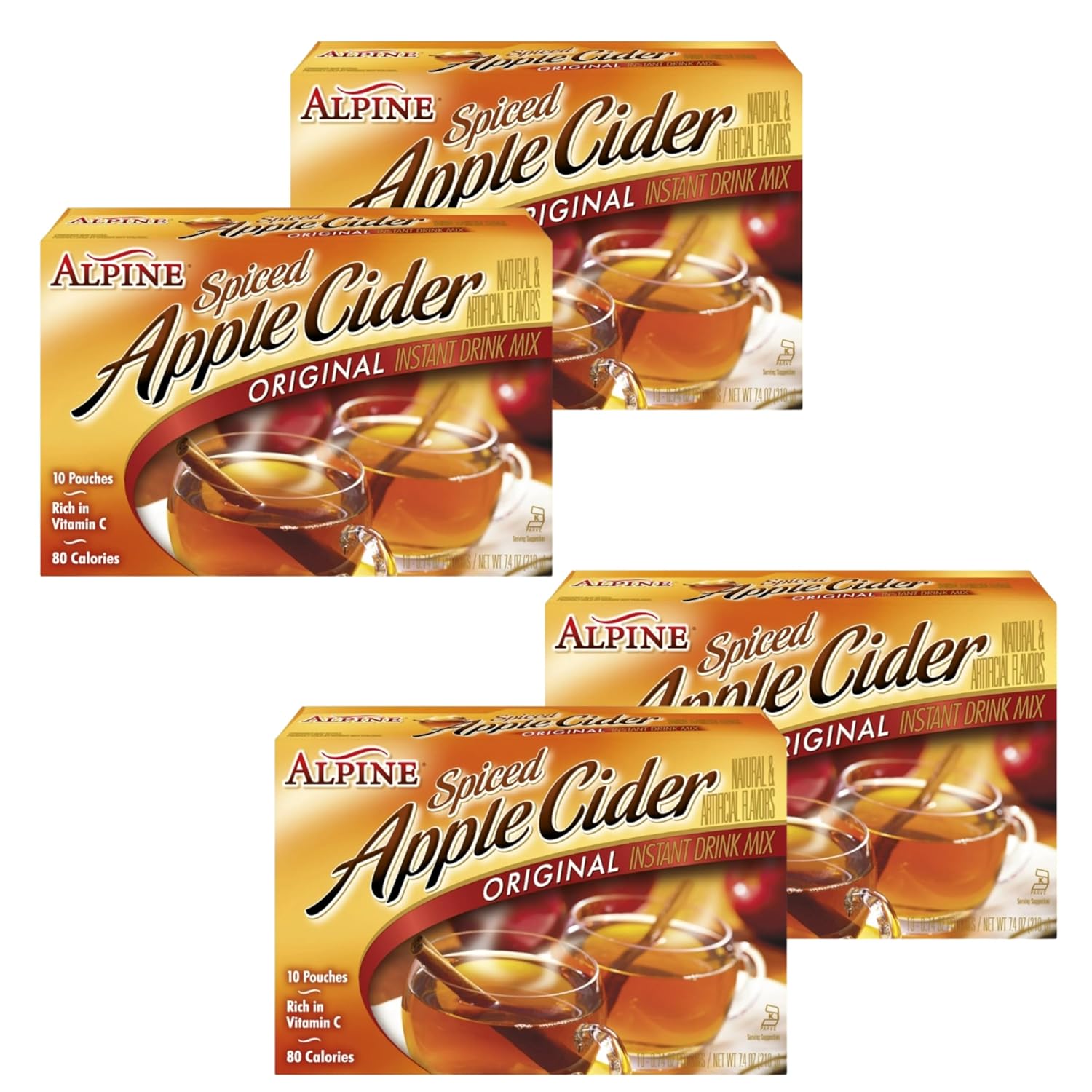 Spiced Apple Cider Instant Drink Mix Pack of 2 with 10 pouches each, offering a delicious flavor and vitamins.