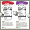 Nutrition facts for Nature’s Garden Probiotic Yoggies strawberry and mixed berry flavors, showcasing calorie and serving information.