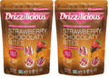 Drizzilicious Strawberry Chocolaty Bites packaging, vegan gluten-free rice cake snacks, 113g, delicious treat for on-the-go snacking.