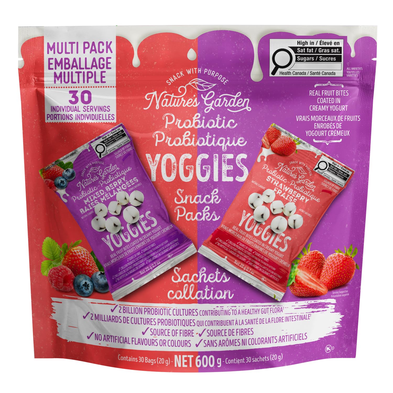 Nature’s Garden Probiotic Yoggies 21 oz multi pack with Strawberry and Mixed Berry snack packs