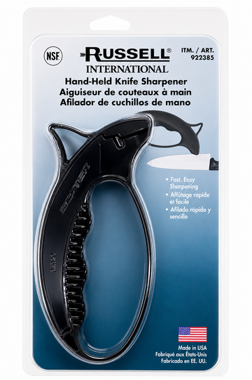 Russell International Handheld Knife Sharpener – Tungsten Carbide Kitchen Knife Sharpening Tool, Medium Grit, Ergonomic Grip, Black