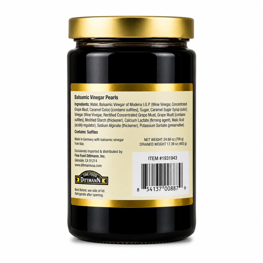Balsamic Vinegar Pearls, 24.69 oz Jar – Rich Balsamic Vinegar Flavor from Modena – Ideal for Salads, Carpaccio, Cheese & Desserts