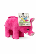 SAFARI Tough Dog Plush Toy in the shape of a pink pig, a durable dog plush toy with a squeaker.