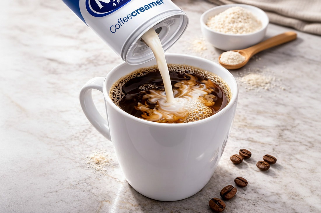 N'JOY non-dairy coffee creamer 2 pack canisters, perfect for enhancing your coffee experience.