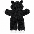 Durable Plush Dog Toy 17 Inch with Rope & Squeakers, black plush toy with textured surface and cat ears, back view.