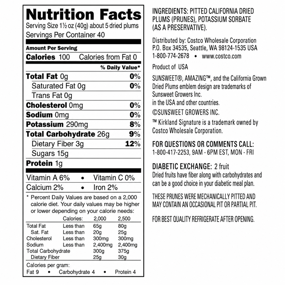 2 Pack | Kirkland Signature Sunsweet Whole Dried Plums, 3.5 lbs