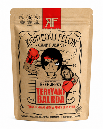 Righteous Felon Teriyaki Balboa Beef Jerky 12 oz – All Natural High Protein Smoked Beef Snack, Gluten-Free