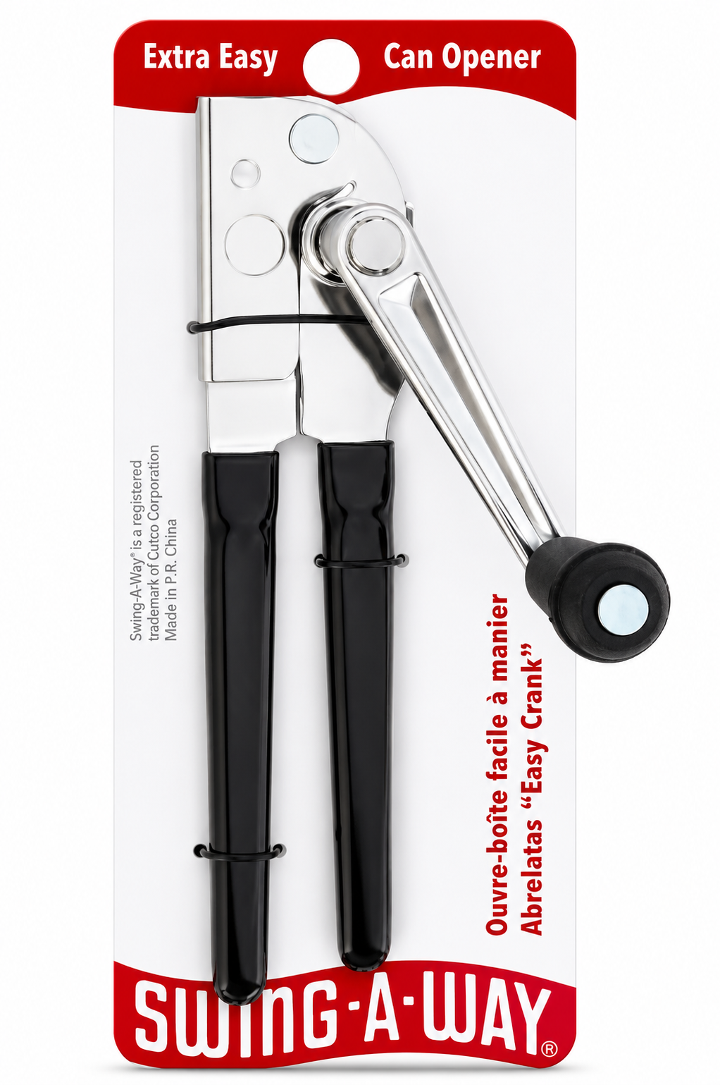 Manual Can Opener with Easy Crank by Swing-A-Way, featuring a comfortable handle and durable construction.