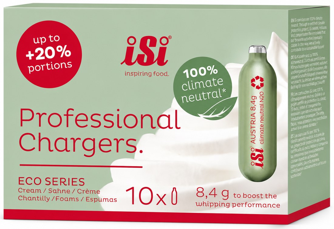 iSi North America Whipped Cream Chargers 10 Pack, Eco Series, perfect for preparing whipped cream quickly.
