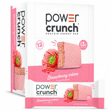 Strawberry Protein Energy Wafer Bars by Power Crunch, 12 pack with crispy wafer and strawberry crème filling.