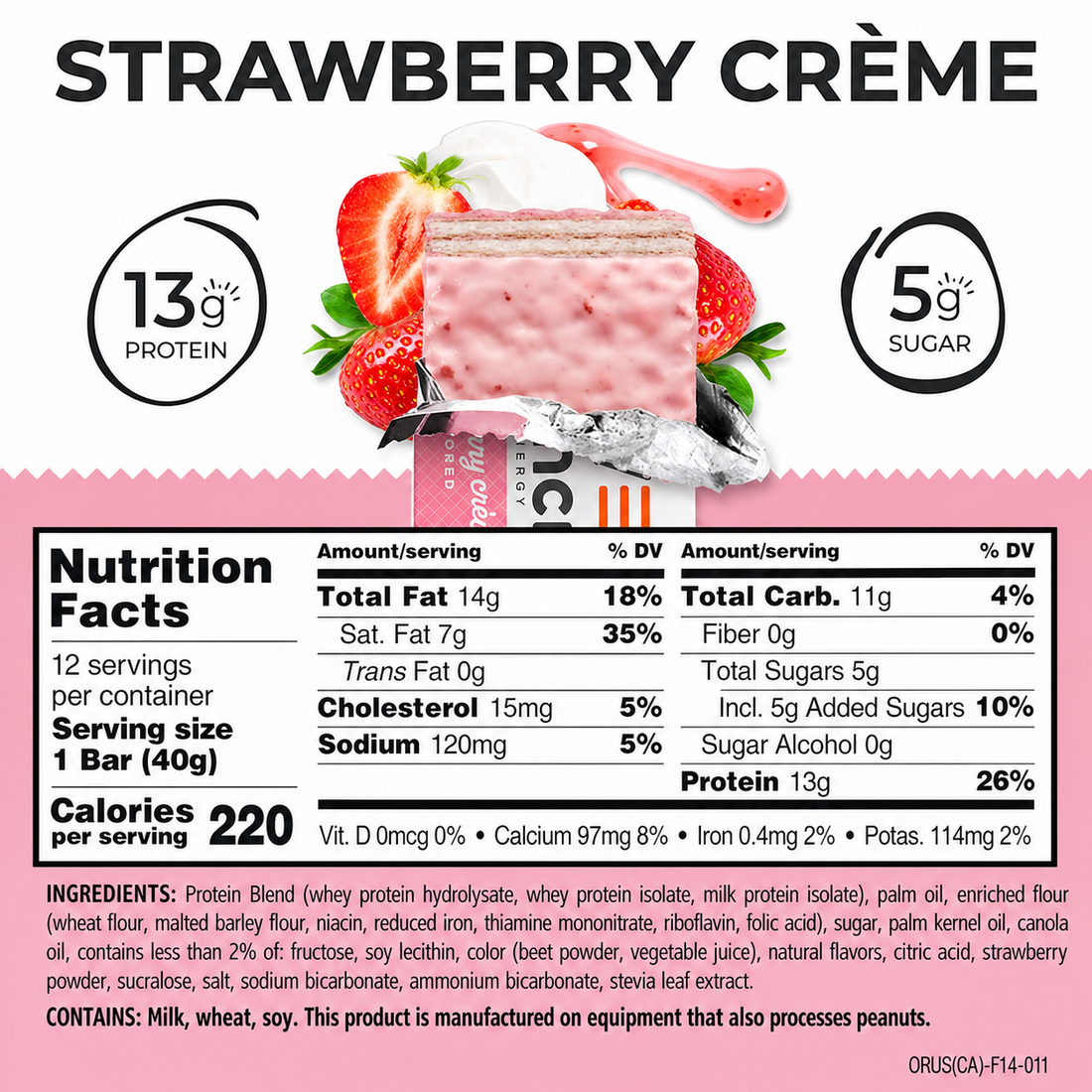 Strawberry Protein Energy Wafer Bars by Power Crunch, 12 pack with crispy wafer and strawberry crème filling.