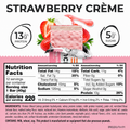 Nutritional information for Strawberry Protein Energy Wafer Bars, highlighting 13g protein and 5g sugar per bar.
