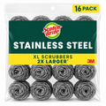Heavy Duty Stainless Steel Scrubbers by Scotch-Brite 16 pack for tough cleaning tasks.