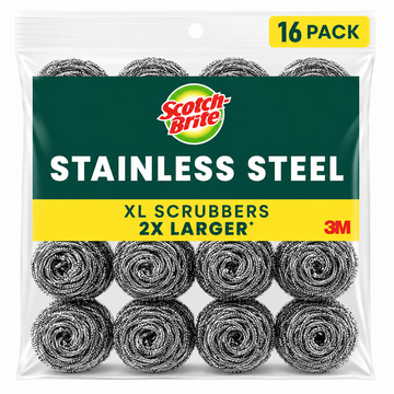 Heavy Duty Stainless Steel Scrubbers by Scotch-Brite 16 pack for tough cleaning tasks.