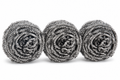 Three heavy duty stainless steel scrubbers stacked together on a white background.