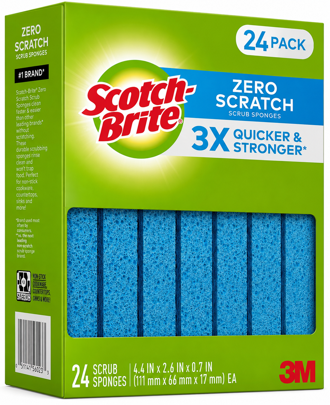 Durable Zero Scratch Cleaning Sponges in a 24-pack by Scotch-Brite, designed for safe, effective cleaning without scratches.