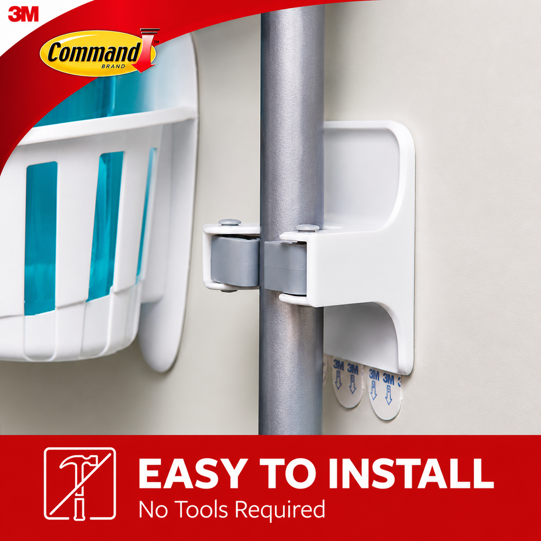Damage-Free Broom Holder by Command for easy storage of brooms, mops, and cleaning tools without wall damage.