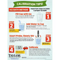 Calibration tips for ice bath method for FDA certified folding probe thermometer.