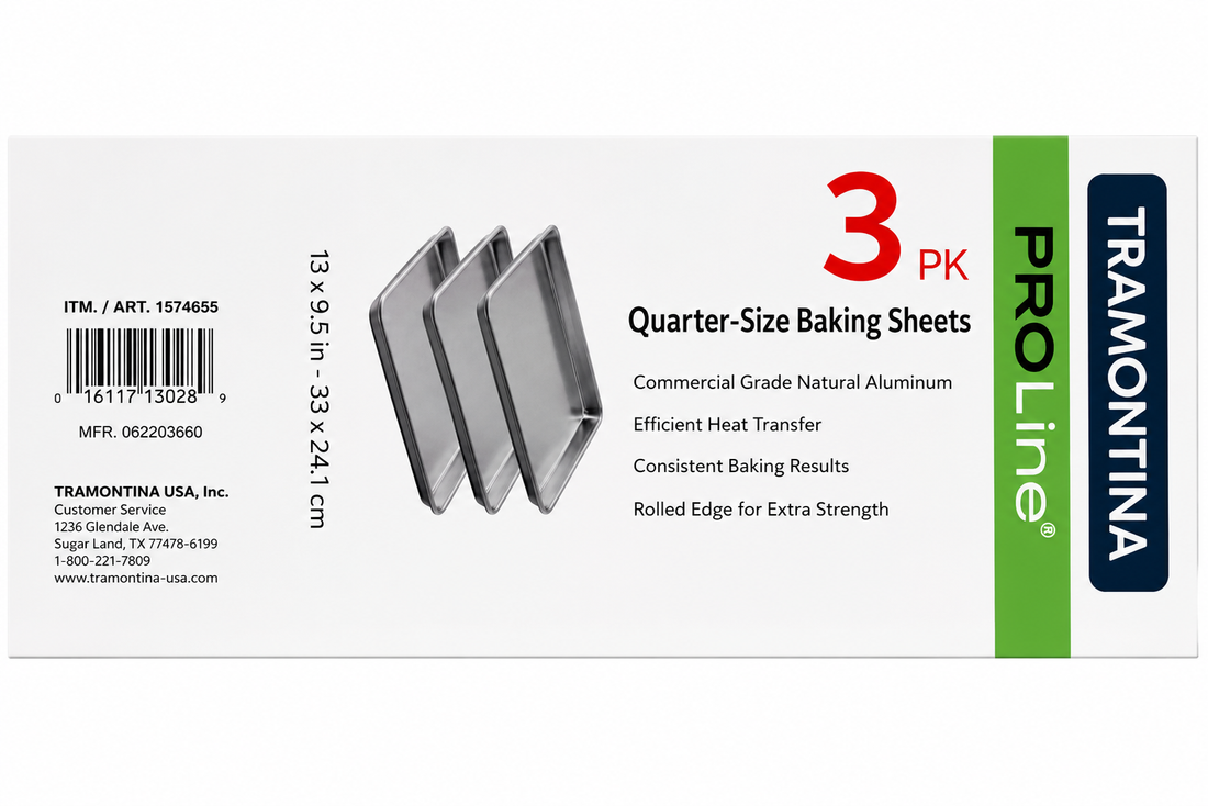 Tramontina PROLine 3-Pack of Commercial Grade Aluminum Baking Sheets, ideal for professional and home kitchens.