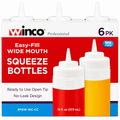 Wide Mouth Squeeze Bottles 6 Pack by Winco, 16 oz BPA-Free, automatic no-leak design for easy condiment dispensing.