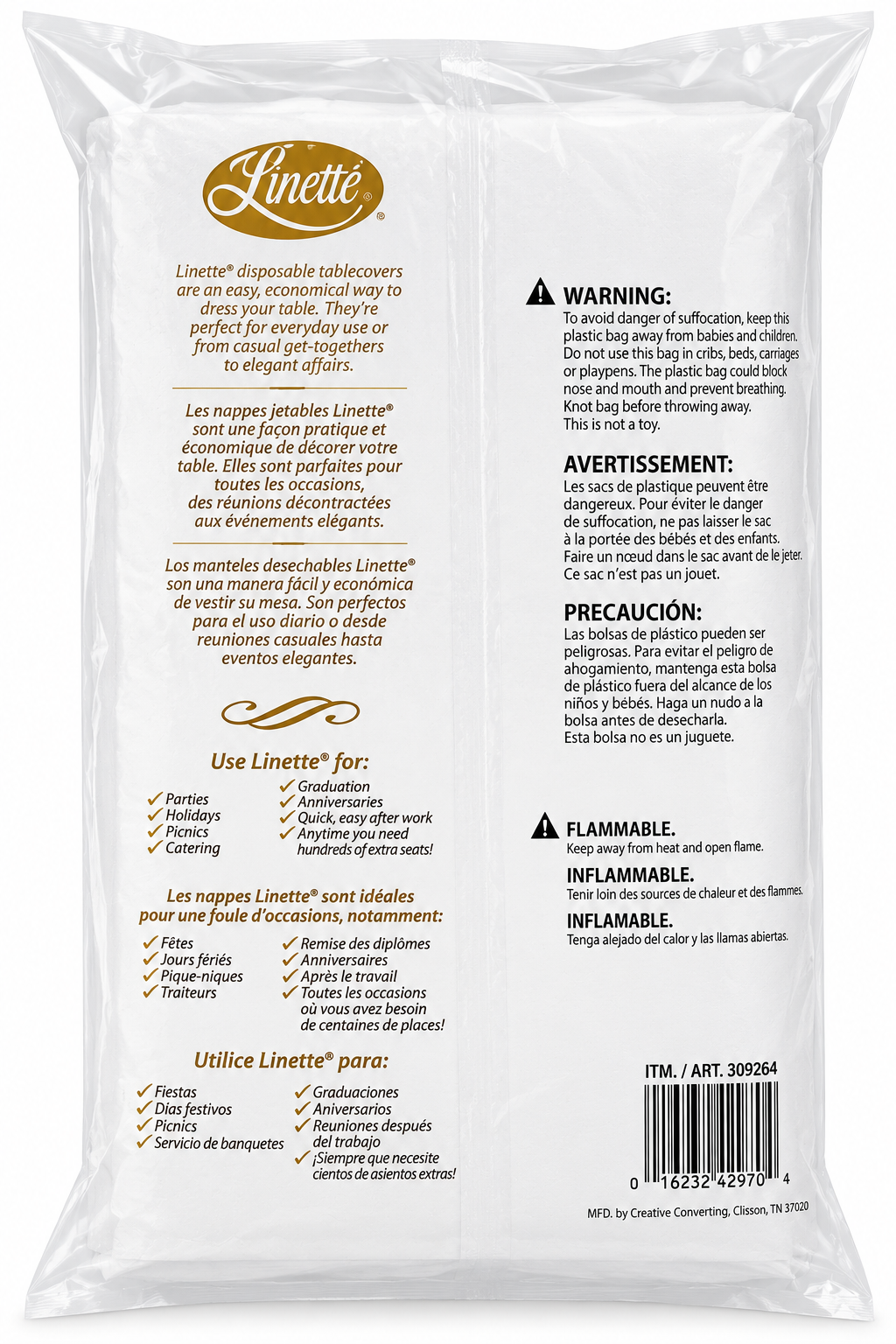 Disposable plastic table covers for events, Linette 7-piece package, waterproof and absorbent for any occasion.
