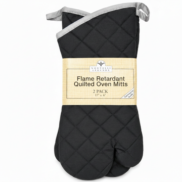 Flame retardant oven mitts 2-pack by Nouvelle Legende with quilted design for heat protection.