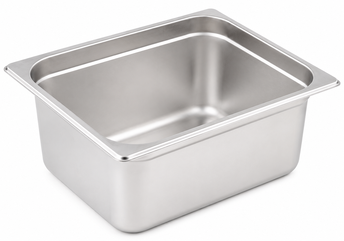Winco Half Size Stainless Steel Steam Table Pan, 6 Inch Deep for food prep and serving, commercial-grade quality.
