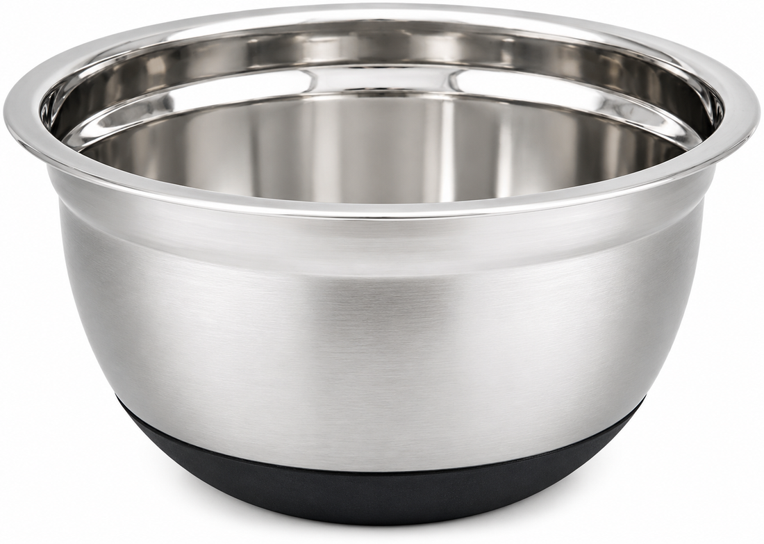 Winco Heavy-Duty Stainless Steel Mixing Bowl 13 Quart for commercial kitchen preparation.