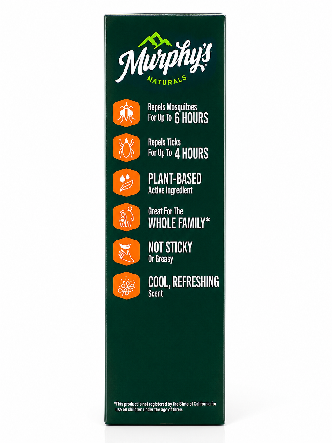 Murphy’s Naturals Mosquito Repellent Spray packaging highlighting key benefits like repelling mosquitoes and ticks.