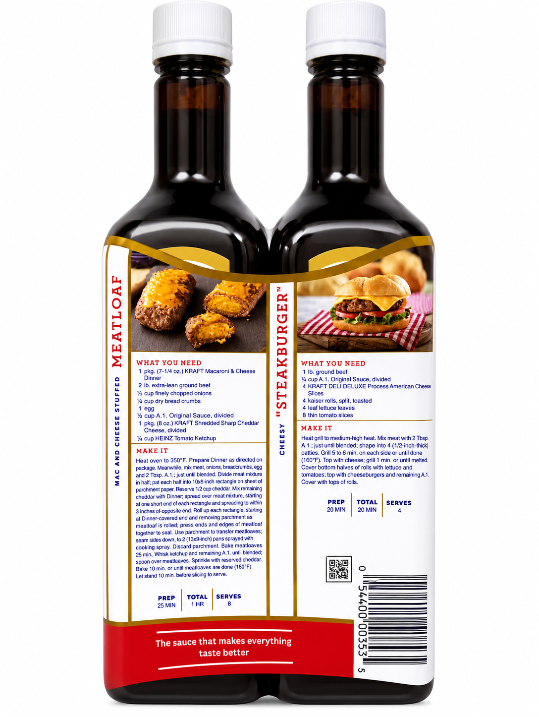 A1 Original Steak Sauce, two 20 oz bottles for enhancing meatloaf and steakburger recipes.