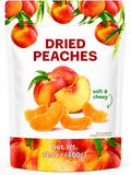 Dried peaches in a resealable 400g pouch featuring soft and chewy slices, perfect for snacking.