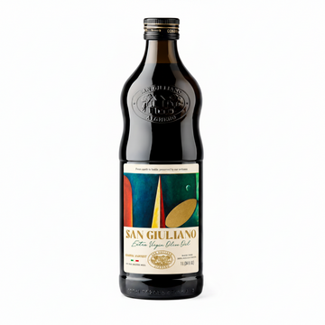 Italian Extra Virgin Olive Oil – San Giuliano EVOO 1L Bottle showcasing its rich appearance and quality.
