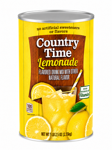 Powdered Lemonade Drink Mix in a can with natural lemon flavor, perfect for refreshing beverages.