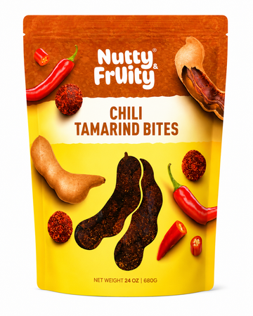 Chili Tamarind Bites package featuring sweet and spicy real fruit snacks with tamarind and chili flavors.
