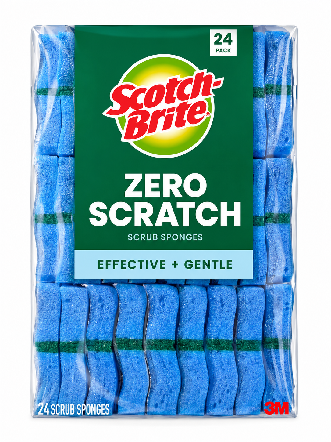 Zero Scratch Scrub Sponges 24-Pack with effective and gentle cleaning features by Scotch-Brite.