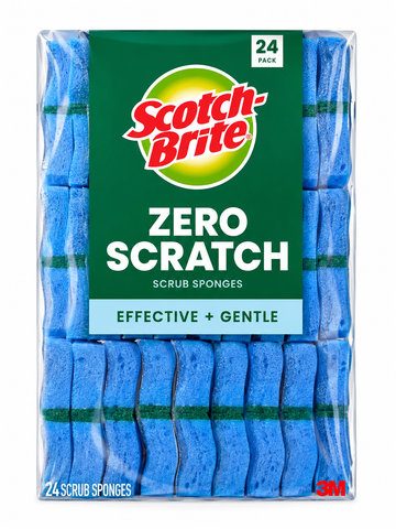 Zero Scratch Scrub Sponges 24-Pack with effective and gentle cleaning features by Scotch-Brite.
