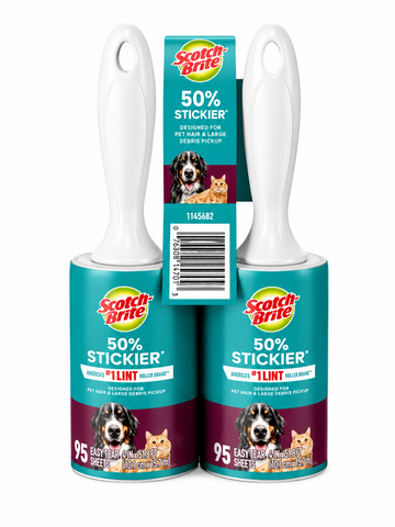 Scotch-Brite Pet Hair Lint Roller 95 Sheets | 50% Stickier