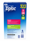 Ziploc Variety Pack Storage Bags 322 Count includes 4 sizes for food storage and organization.