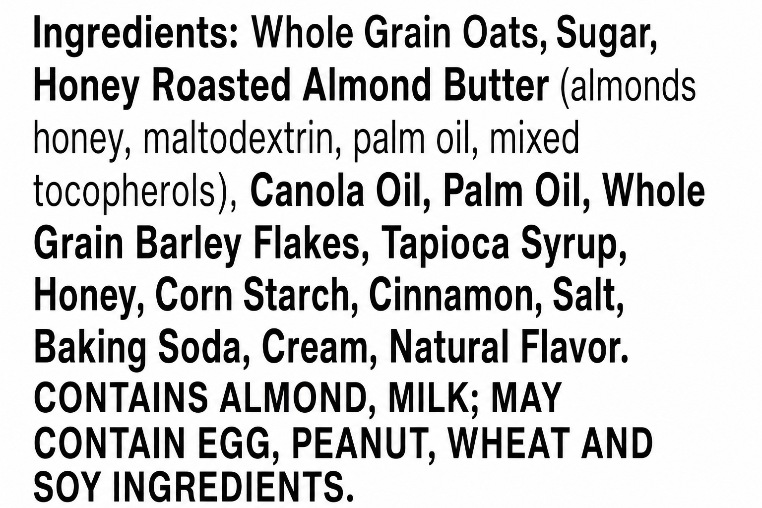 Ingredients list for Nature Valley Almond Butter Biscuit Sandwiches including whole grain oats and almond butter.