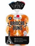 La Boulangère Brioche Burger Buns package featuring 12 soft buns, 21.16 oz, with a golden finish and no artificial flavors.