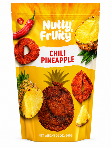 Chili Pineapple Rings 20 oz from Nutty & Fruity featuring sweet dried pineapple with a spicy chili seasoning.
