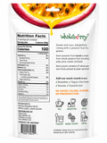 Passion Fruit Snack Rounds 12 oz pouch from Wholeberry showcasing nutrition facts and tropical flavor details.
