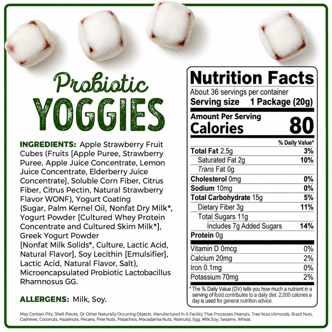 Mango Peach Probiotic Yoggies 25.3 oz pouch by Nature's Garden, featuring snack-sized yogurt bites with real fruit.
