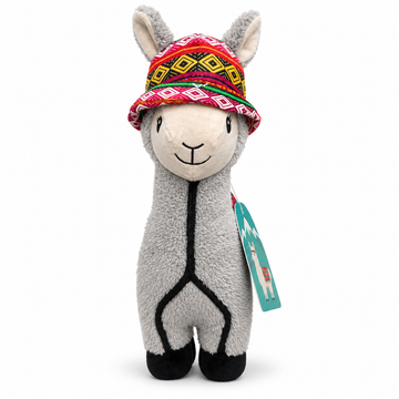 Llama Dog Chew Toy with a colorful hat, ideal for interactive play and chewing fun.