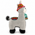 Llama Dog Chew Toy with colorful hat, designed for interactive chewing and play with a spiky ball feature.
