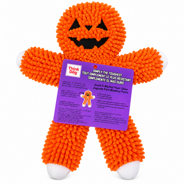 Durable Plush Dog Toy 17 Inch with Rope & Squeakers, bright orange pumpkin shape, ideal for tugging and squeaking fun.