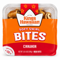 King’s Hawaiian Cinnamon Soft Swirl Bites in a clear package with soft bread and sweet cinnamon swirl.